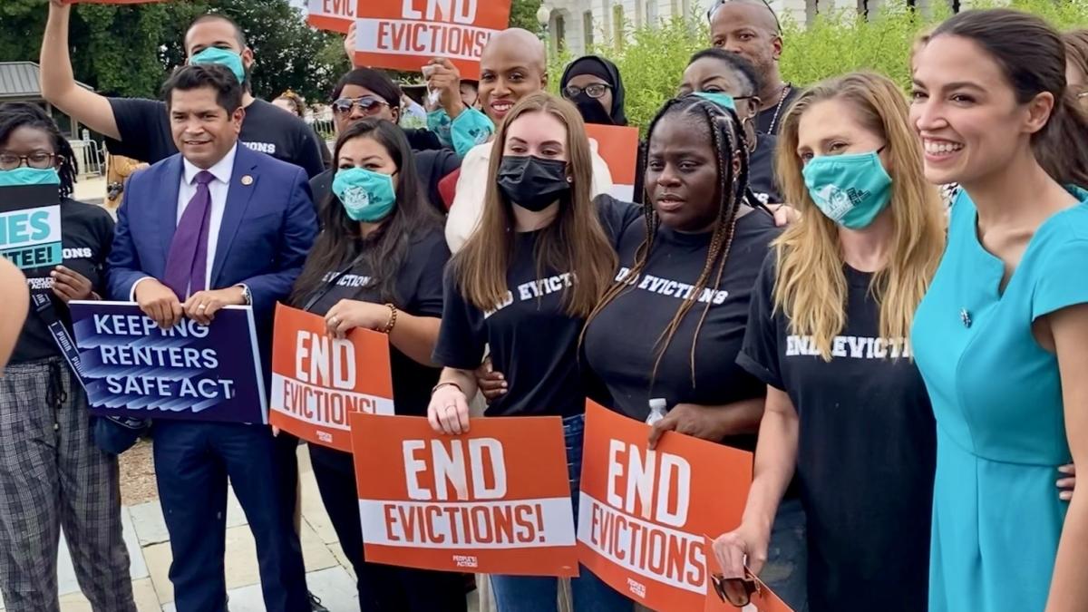 Rep. AOC with Protestors Advocating for an End to Evictions