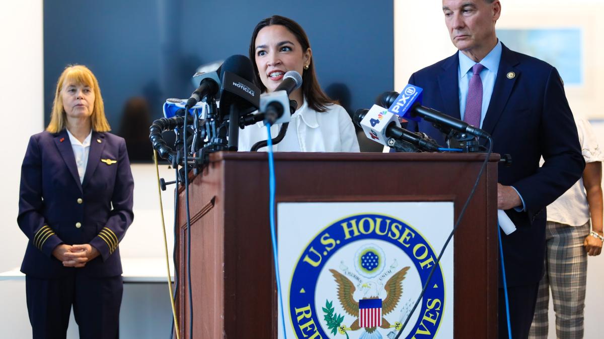 Rep. AOC speaks at Vaughn College Press Conference
